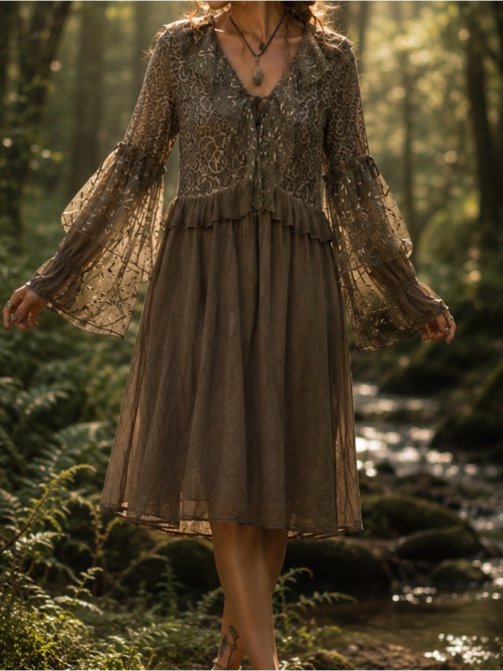 POL short Dress with Ethereal Sleeves Cottagecore whimsy fairy whimsigoth M